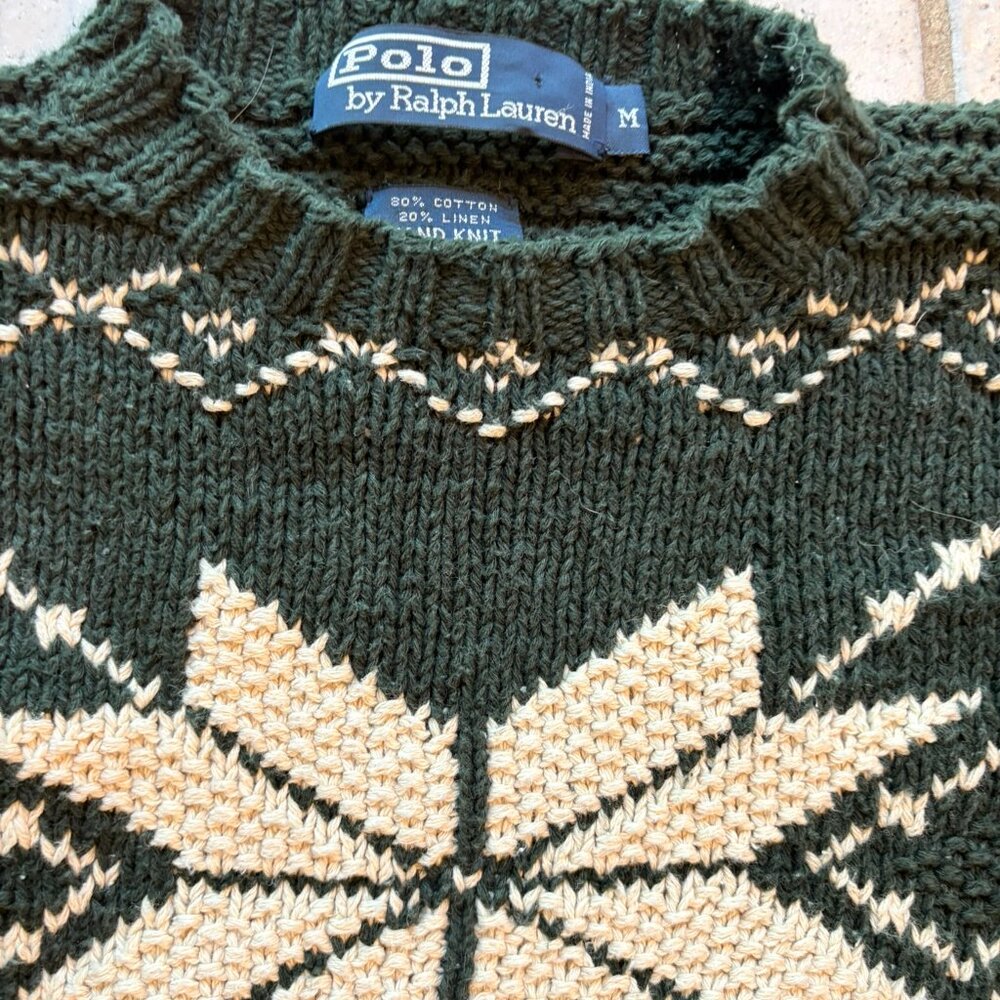 Vintage Polo By Ralph Lauren Nordic Snowflake Cotton Linen Knit Sweater Mens - Picture 4 of 16